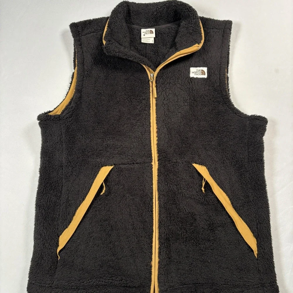 The North Face Fleece Vest Mens M Black Brown Full Zip Sherpa Campshire NF0A3YMK